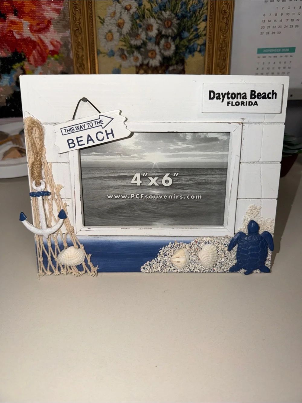 Daytona Beach FL 4 x 6 Beach House White Blue Picture Frame